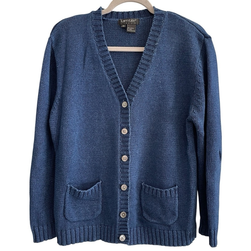 KAREN KANE Navy Button-Up Cardigan Sweater Size Medium
